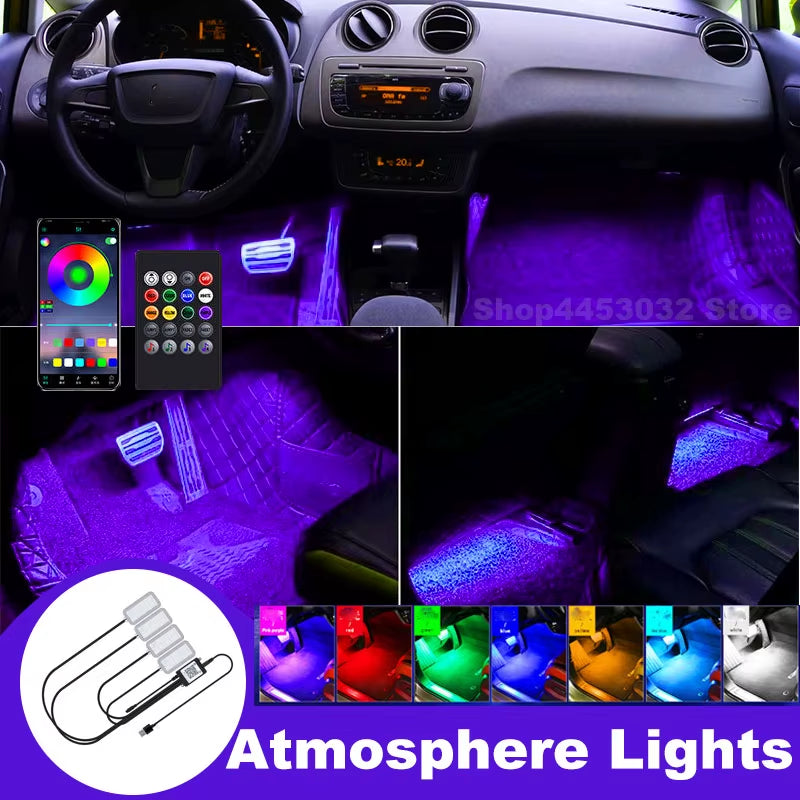 Car Foot Ambient Light RGB Led Lamp Usb for Seat Ibiza 6L 6L1 6J 6P 6P1 6J1 6P5 6J8 6P8 Wireless Remote APP Control Accessories